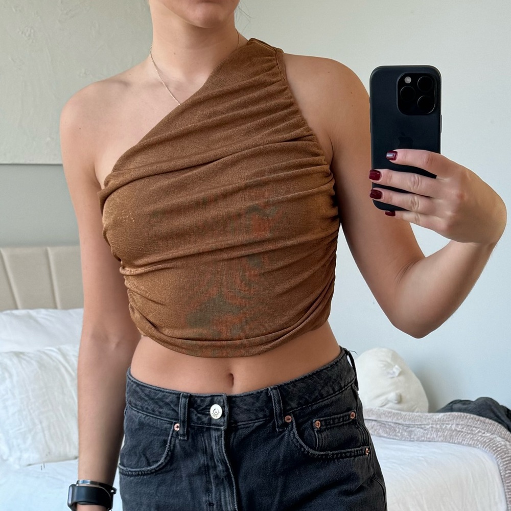 Brown One Shoulder Crop Top